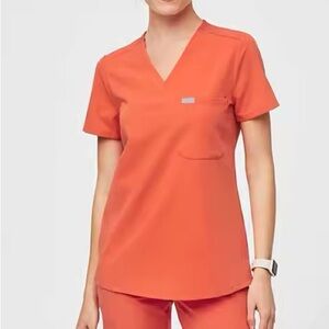 Figs Orange Catarina Short Sleeve Scrub Top XS